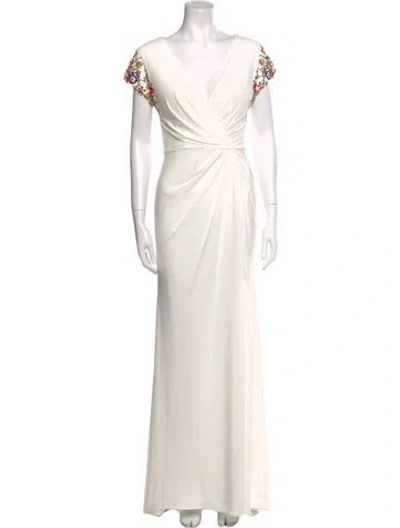 Pre-owned Mac Duggal V-neck Long Dress In White