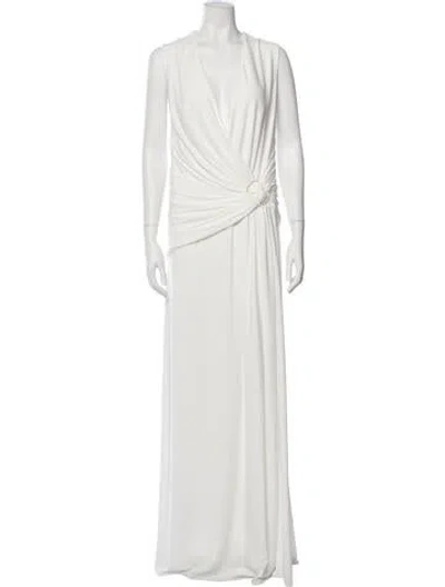 Pre-owned Mac Duggal V-neck Long Dress In White
