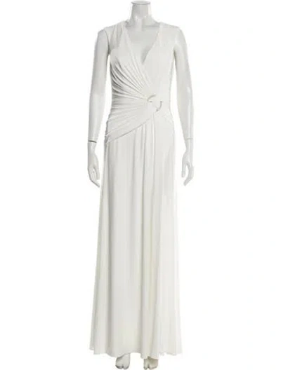 Pre-owned Mac Duggal V-neck Long Dress In White