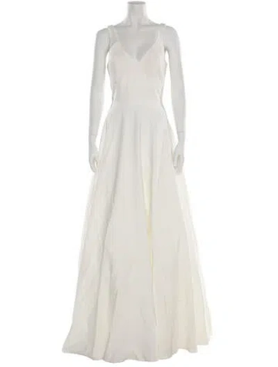 Pre-owned Mac Duggal V-neck Long Dress In White