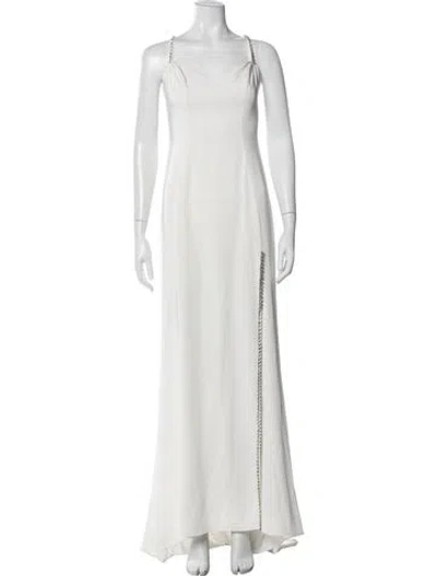 Pre-owned Mac Duggal V-neck Long Dress In White