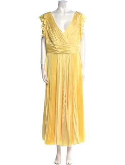 Pre-owned Mac Duggal V-neck Long Dress In Yellow