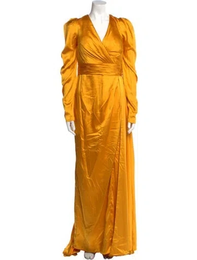 Pre-owned Mac Duggal V-neck Long Dress In Yellow