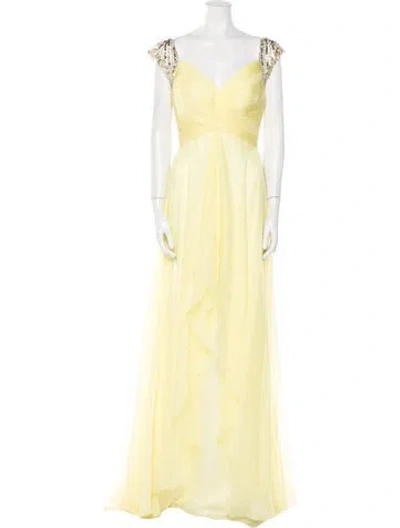 Pre-owned Mac Duggal V-neck Long Dress In Yellow