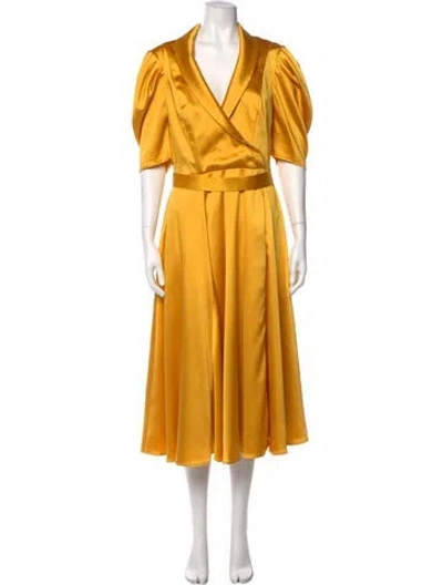 Pre-owned Mac Duggal V-neck Long Dress In Yellow