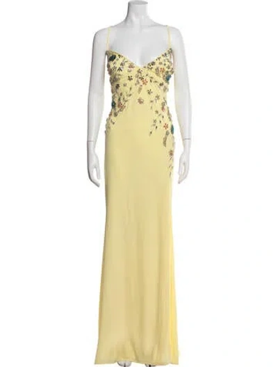 Pre-owned Mac Duggal V-neck Long Dress In Yellow