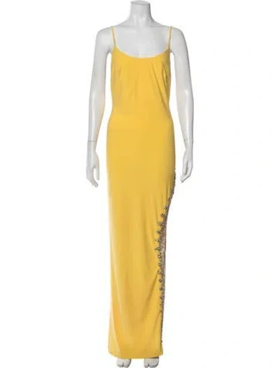 Pre-owned Mac Duggal V-neck Long Dress In Yellow