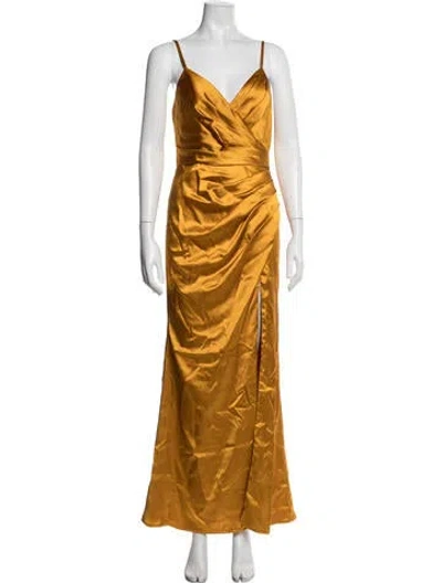 Pre-owned Mac Duggal V-neck Long Dress In Yellow