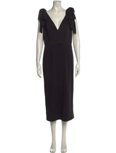 Pre-owned Mac Duggal V-neck Midi Length Dress In Black