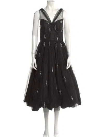 Pre-owned Mac Duggal V-neck Midi Length Dress In Black