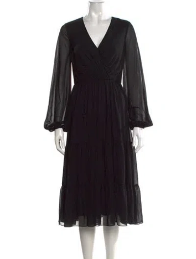 Pre-owned Mac Duggal V-neck Midi Length Dress In Black