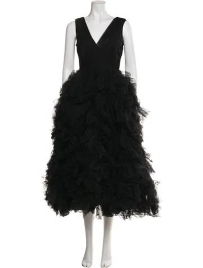 Pre-owned Mac Duggal V-neck Midi Length Dress In Black