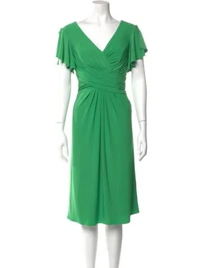 Pre-owned Mac Duggal V-neck Midi Length Dress In Green