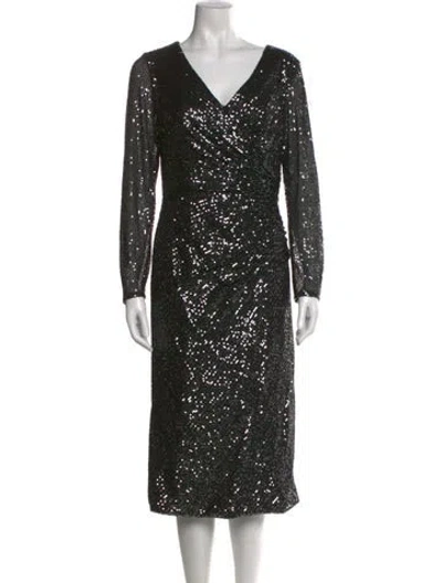 Pre-owned Mac Duggal V-neck Midi Length Dress In Multi