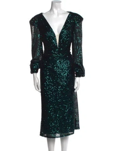 Pre-owned Mac Duggal V-neck Midi Length Dress In Multi
