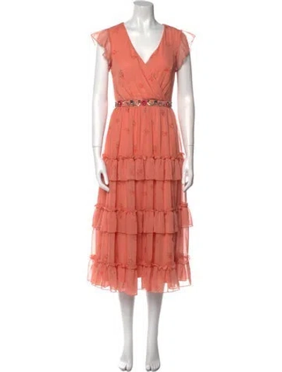Pre-owned Mac Duggal V-neck Midi Length Dress In Pink