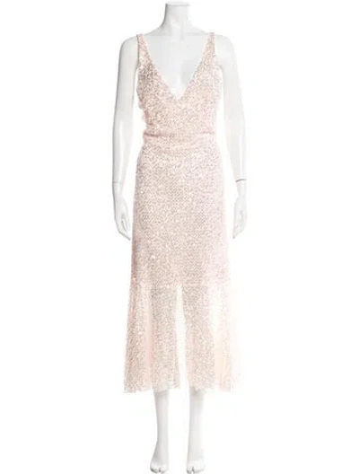 Pre-owned Mac Duggal V-neck Midi Length Dress In Pink