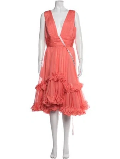 Pre-owned Mac Duggal V-neck Midi Length Dress In Pink