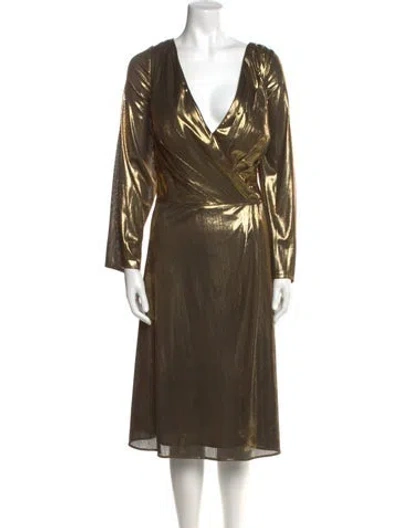 Pre-owned Mac Duggal V-neck Midi Length Dress W/ Tags In Multi