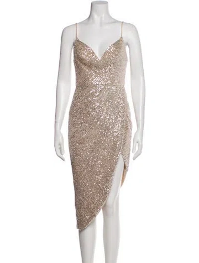 Pre-owned Mac Duggal V-neck Midi Length Dress W/ Tags In Neutral