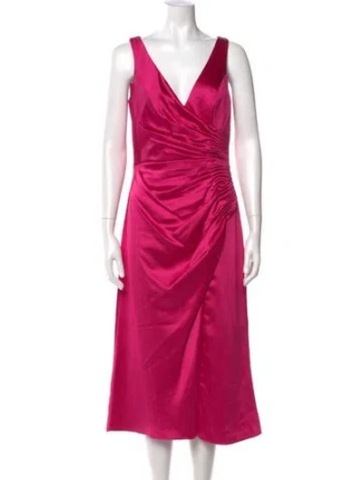 Pre-owned Mac Duggal V-neck Midi Length Dress W/ Tags In Pink