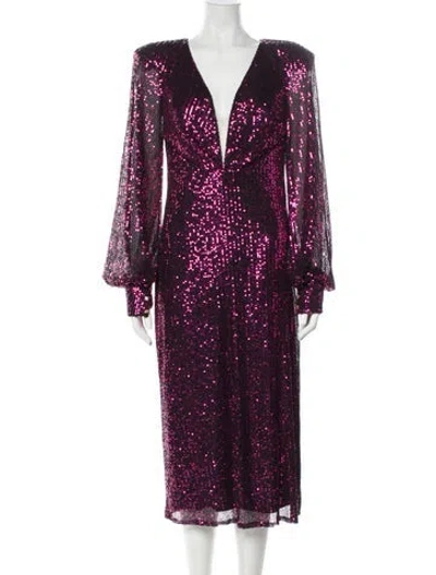 Pre-owned Mac Duggal V-neck Midi Length Dress W/ Tags In Purple