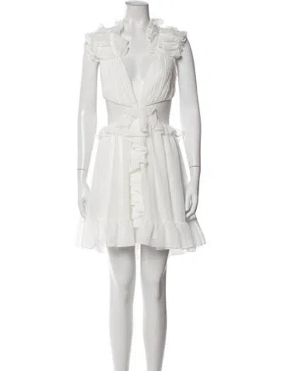 Pre-owned Mac Duggal V-neck Midi Length Dress W/ Tags In White