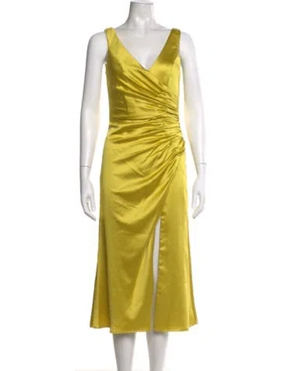 Pre-owned Mac Duggal V-neck Midi Length Dress W/ Tags In Yellow
