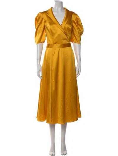 Pre-owned Mac Duggal V-neck Midi Length Dress W/ Tags In Yellow