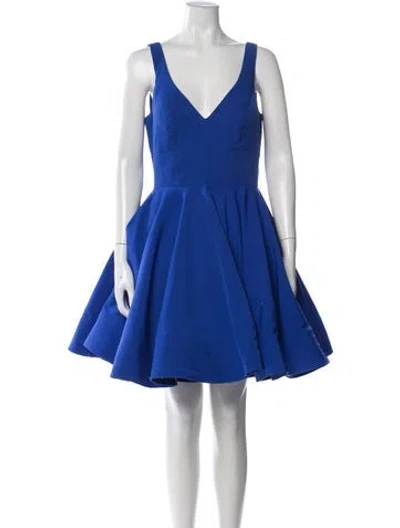 Pre-owned Mac Duggal V-neck Mini Dress In Blue