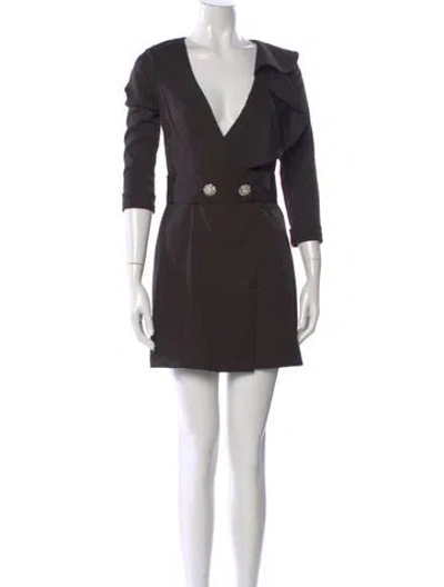 Pre-owned Mac Duggal V-neck Mini Dress In Brown