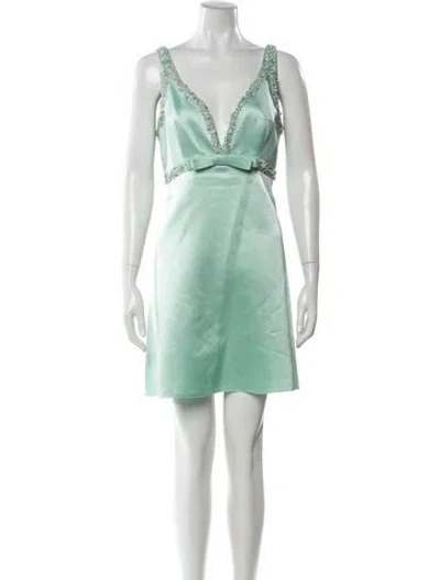 Pre-owned Mac Duggal V-neck Mini Dress In Green
