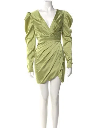 Pre-owned Mac Duggal V-neck Mini Dress In Green