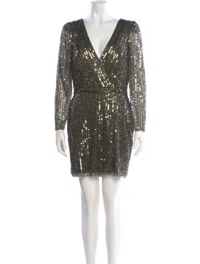 Pre-owned Mac Duggal V-neck Mini Dress In Green