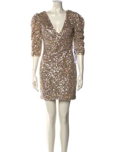 Pre-owned Mac Duggal V-neck Mini Dress In Neutral