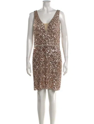 Pre-owned Mac Duggal V-neck Mini Dress In Neutral