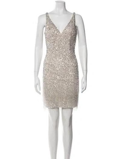Pre-owned Mac Duggal V-neck Mini Dress In Neutral