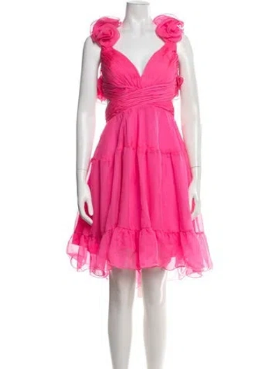 Pre-owned Mac Duggal V-neck Mini Dress In Pink
