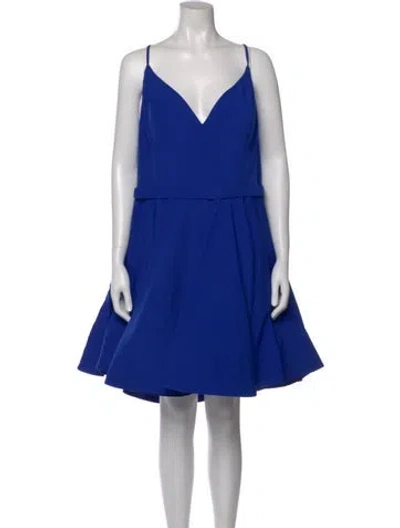 Pre-owned Mac Duggal V-neck Mini Dress W/ Tags In Blue
