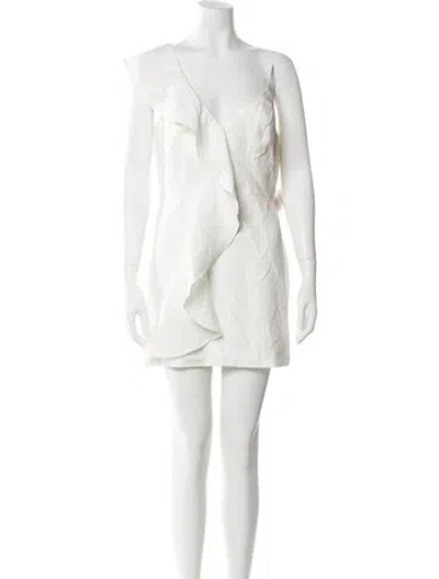 Pre-owned Mac Duggal V-neck Mini Dress In White