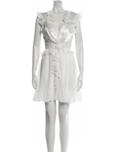 Pre-owned Mac Duggal V-neck Mini Dress In White
