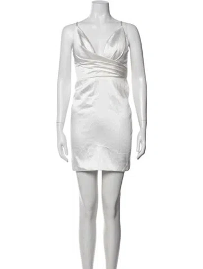 Pre-owned Mac Duggal V-neck Mini Dress In White