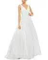 Mac Duggal White Layered Tulle Chiffon Ball Gown In White