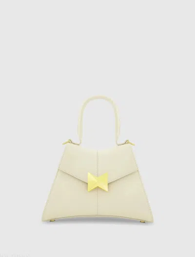 Mac Duggal White Small Structured Leather Top Handle Bag In Ecru