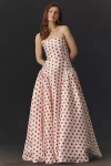 Mac Duggal White Strapless Polka Dot Mikado Ball Gown In Multi
