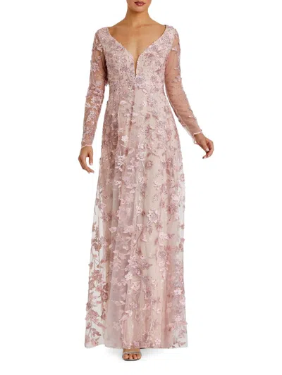 Mac Duggal Women's 3d Floral-embellished Lace Gown In Pink