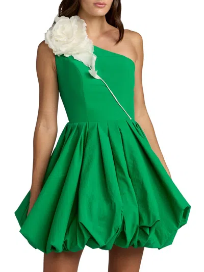 Mac Duggal Women's Appliqué Faille Bubble-hem Minidress In Green
