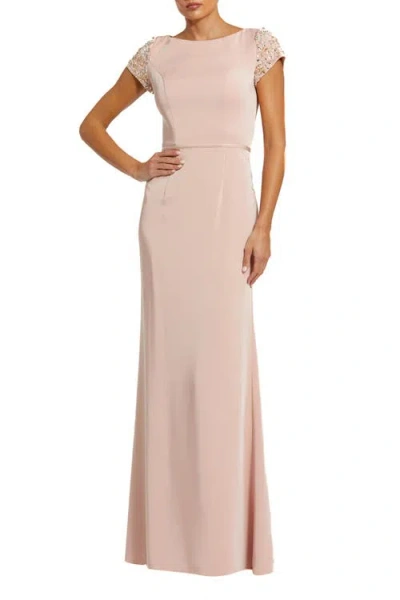 Mac Duggal Women's Beaded Cap Sleeve Column Evening Gown In Pink