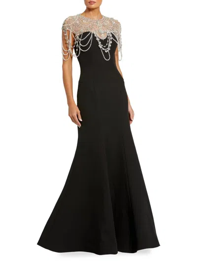 Mac Duggal 11775 Beaded Long Mermaid Formal Prom Dress In Black