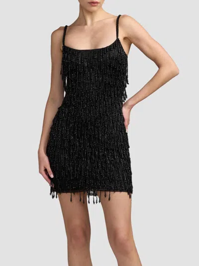 Mac Duggal Women's Beaded Fringe Mesh Mini Dress In Black